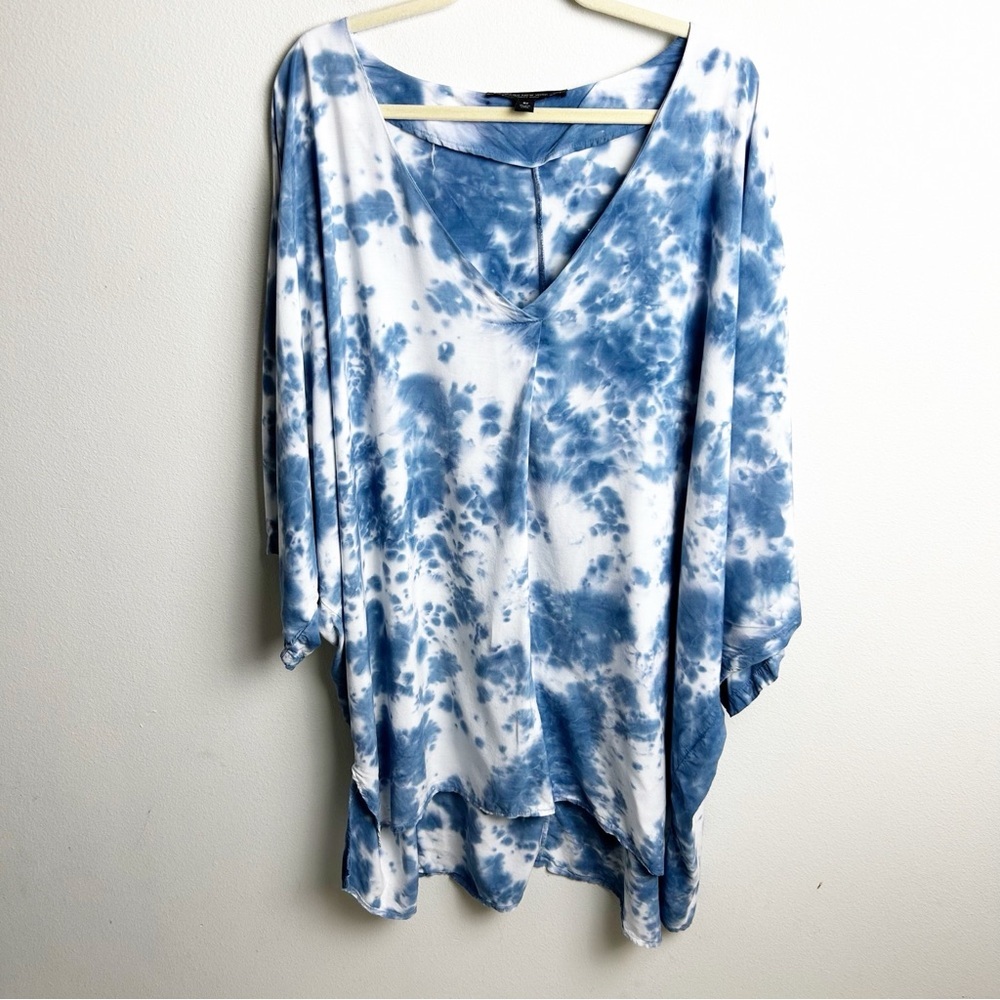 Marc New York Women's Blue/white tie-dye boho tunic 3/4 sleeve blouse size: 3X